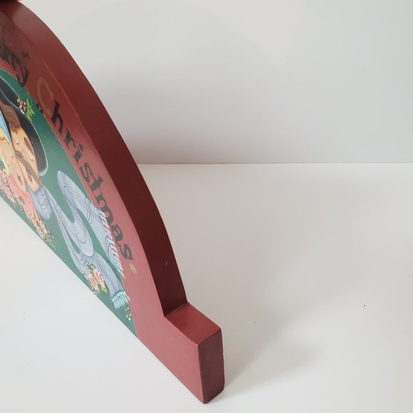 VTG Christmas Wall Decor Hanging Wood Plaque Handpainted Carolers Holiday Wishes - Picture 5 of 6
